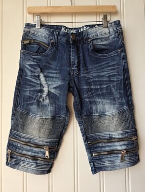 Kosmo Lupo Distressed Moto Denim Edgy Jean Shorts Size 29